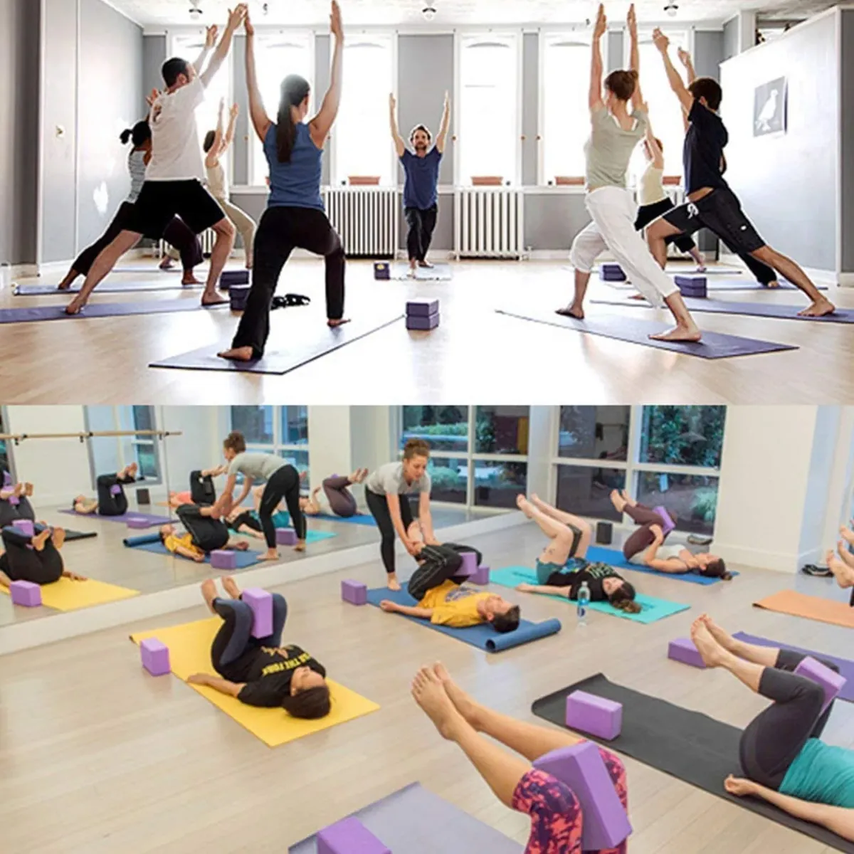 2 Bloques de Yoga, Espuma de Eva Antideslizante de Alta Densidad para Yoga, Pilates, Ejercicio, Entrenamiento, Fitness y Gimnasio(Morado) foto 3