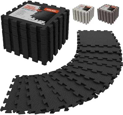 AIRHOP Juego de 18 alfombrillas para suelo de gimnasio, espuma EVA de alta densidad, antideslizantes y de alta amortiguación, ideales para yoga y fitness, perfecto para gimnasio en casa, 30x30 cm foto 1