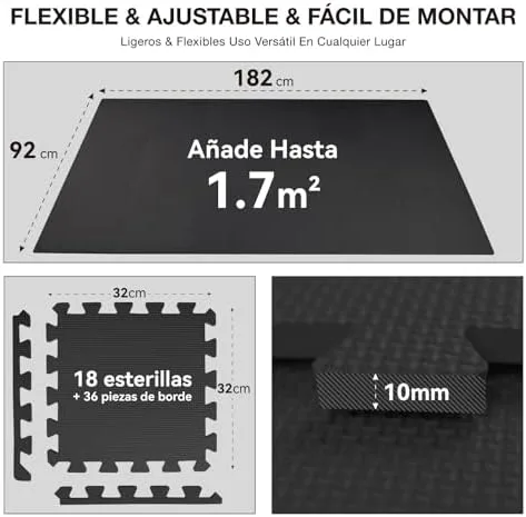 AIRHOP Juego de 18 alfombrillas para suelo de gimnasio, espuma EVA de alta densidad, antideslizantes y de alta amortiguación, ideales para yoga y fitness, perfecto para gimnasio en casa, 30x30 cm foto 2