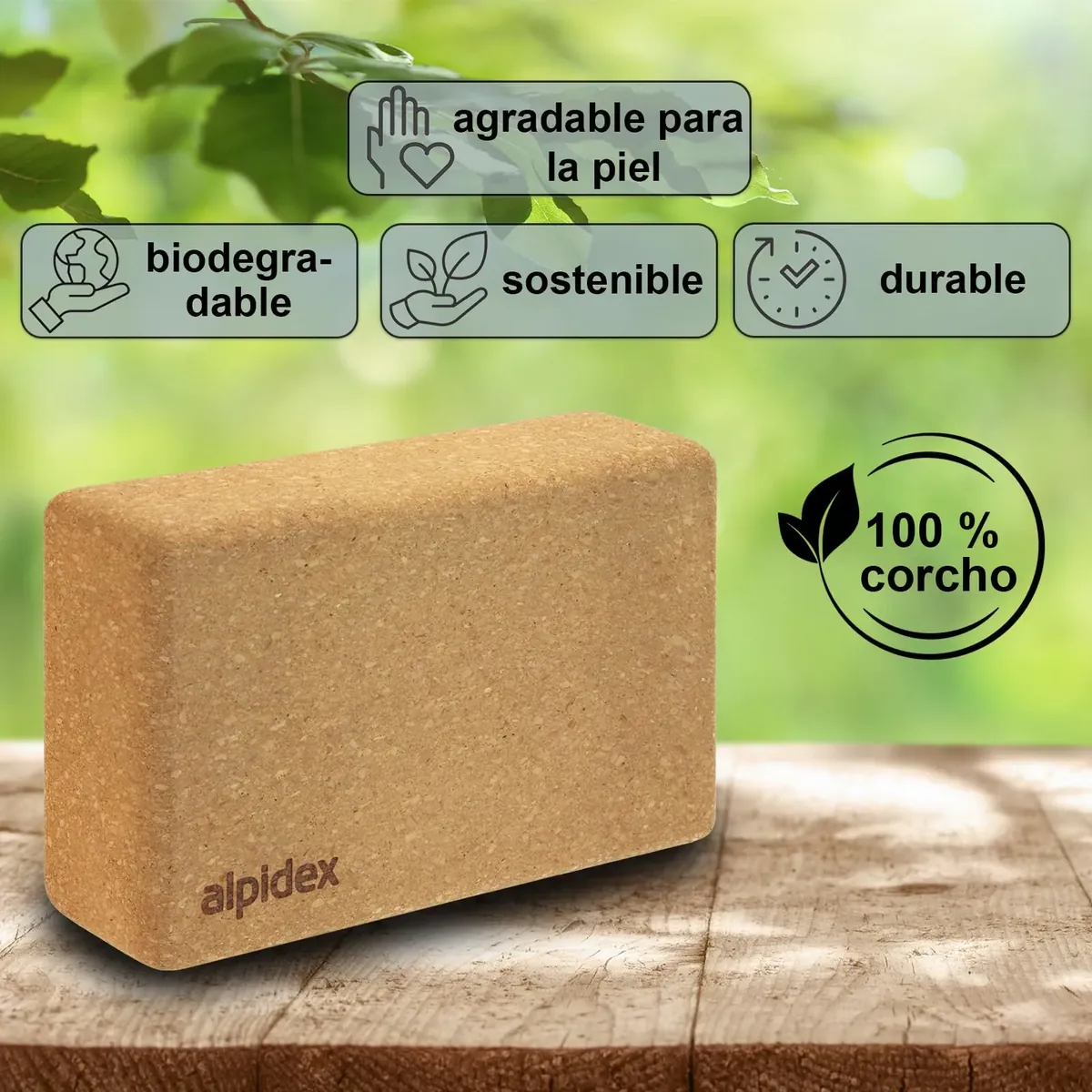 ALPIDEX Bloque de Corcho Juego de 2 Yoga Block Cork Ladrillo incl. libro electrónico con 100 ejercicios ecológico y sostenible corcho de Portugal foto 2