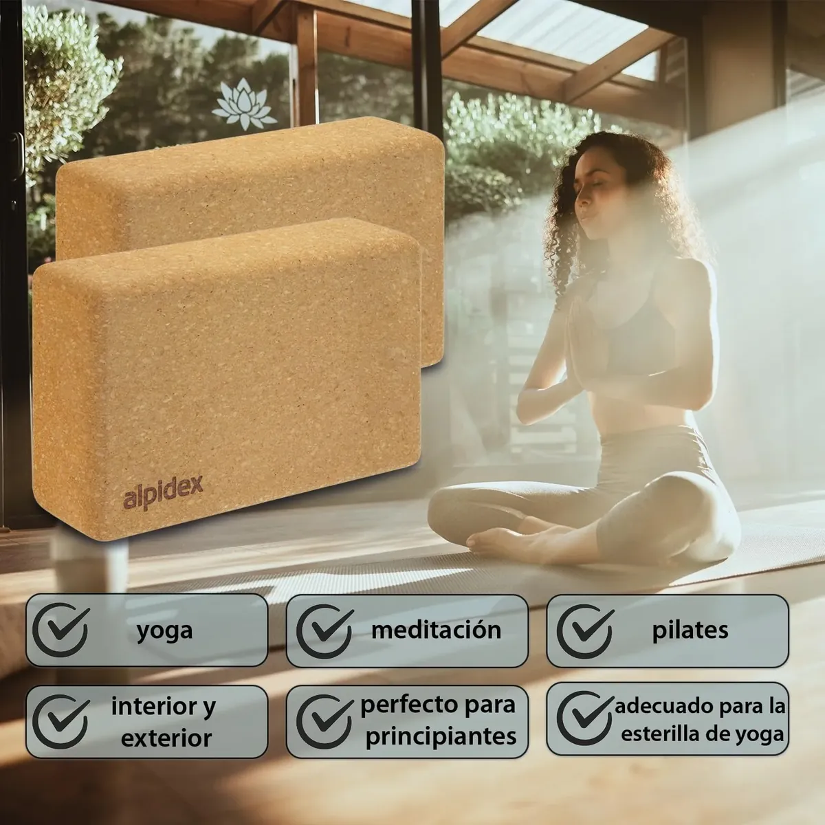 ALPIDEX Bloque de Corcho Juego de 2 Yoga Block Cork Ladrillo incl. libro electrónico con 100 ejercicios ecológico y sostenible corcho de Portugal foto 3