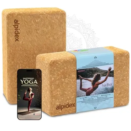 ALPIDEX Bloque de Corcho Juego de 2 Yoga Block Cork Ladrillo incl. libro electrónico con 100 ejercicios ecológico y sostenible corcho de Portugal foto 7