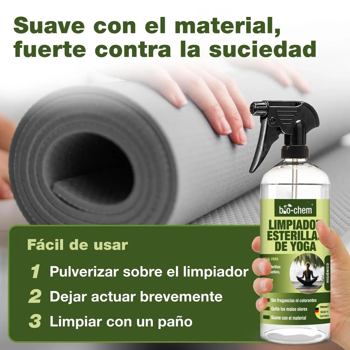 Bio-Chem - Producto para el cuidado de esterillas deportivas - Limpiador antiolor para colchoneta de yoga pilates fitness - Accesorios de limpieza para equipo deportivo foto 2