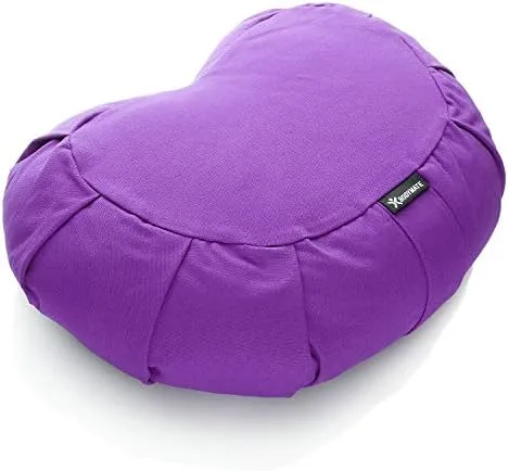 BODYMATE Cojín de Yoga Media Luna 42 cm largo 30 cm ancho 15 cm alto - Relleno de cáscaras de trigo sarraceno - Funda extragruesa y lavable en lavadora de algodón 100% - Cojín de meditación