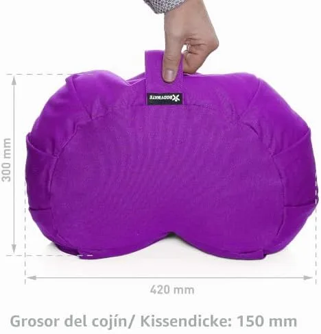 BODYMATE Cojín de Yoga Media Luna 42 cm largo 30 cm ancho 15 cm alto - Relleno de cáscaras de trigo sarraceno - Funda extragruesa y lavable en lavadora de algodón 100% - Cojín de meditación foto 1