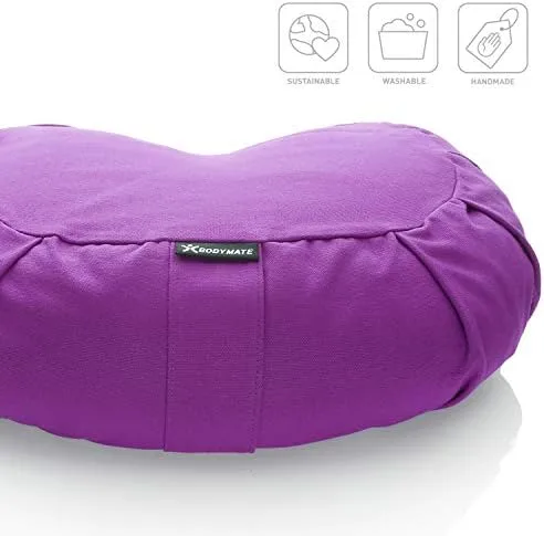 BODYMATE Cojín de Yoga Media Luna 42 cm largo 30 cm ancho 15 cm alto - Relleno de cáscaras de trigo sarraceno - Funda extragruesa y lavable en lavadora de algodón 100% - Cojín de meditación foto 2