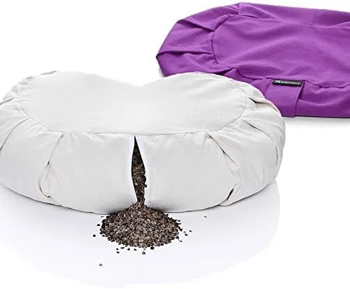 BODYMATE Cojín de Yoga Media Luna 42 cm largo 30 cm ancho 15 cm alto - Relleno de cáscaras de trigo sarraceno - Funda extragruesa y lavable en lavadora de algodón 100% - Cojín de meditación foto 3