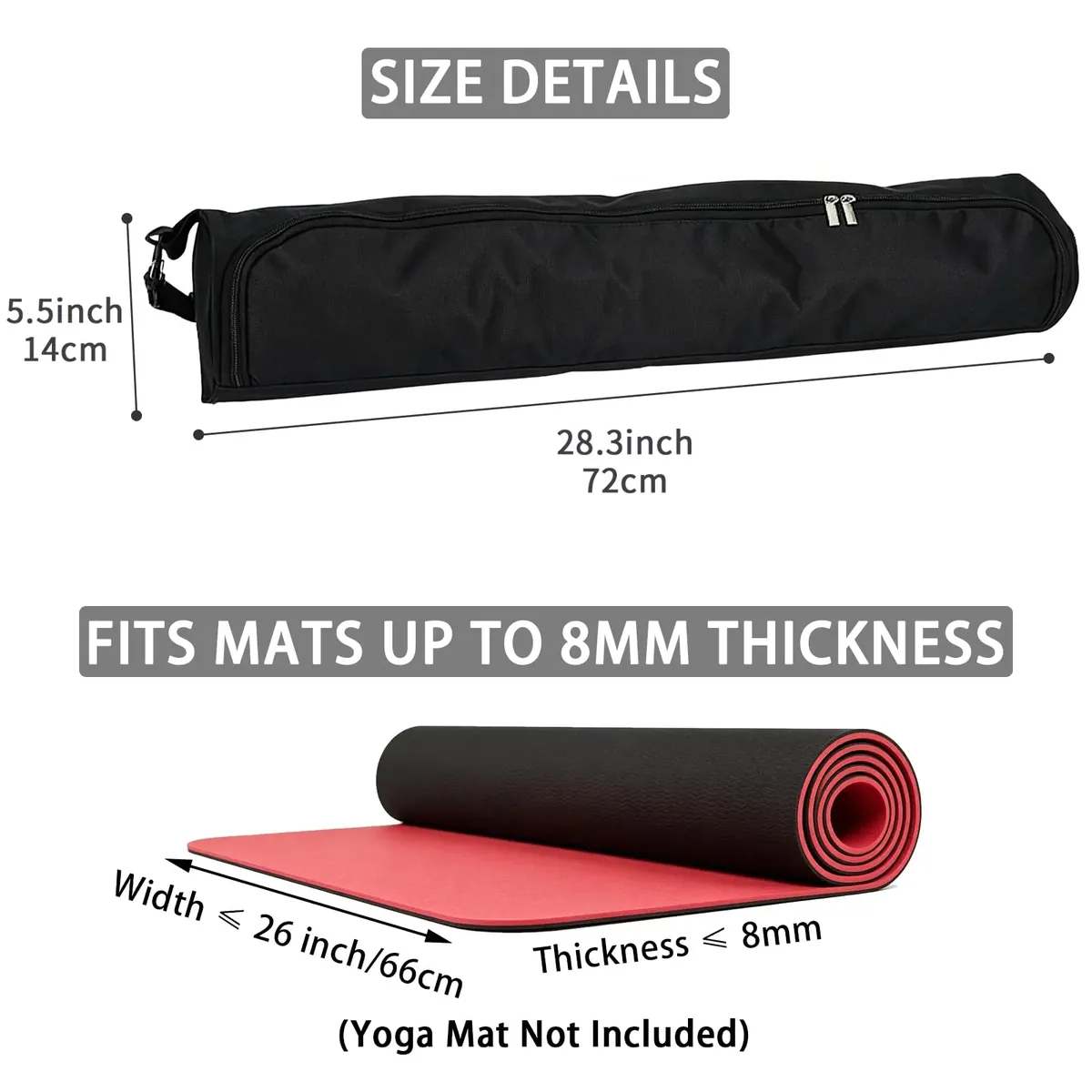 Bolsa para Esterilla de Yoga, Bolsa de Transporte para Esterilla de Yoga con Cremallera Completa y Correa Ajustable, Correa Impermeable para Bolsa de Transporte para Esterilla de Yoga (Negro) foto 1