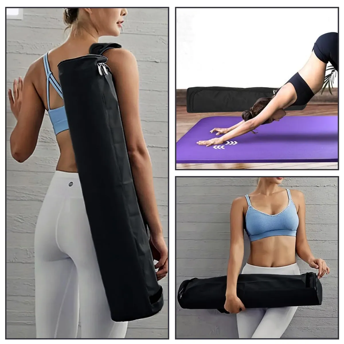 Bolsa para Esterilla de Yoga, Bolsa de Transporte para Esterilla de Yoga con Cremallera Completa y Correa Ajustable, Correa Impermeable para Bolsa de Transporte para Esterilla de Yoga (Negro) foto 6