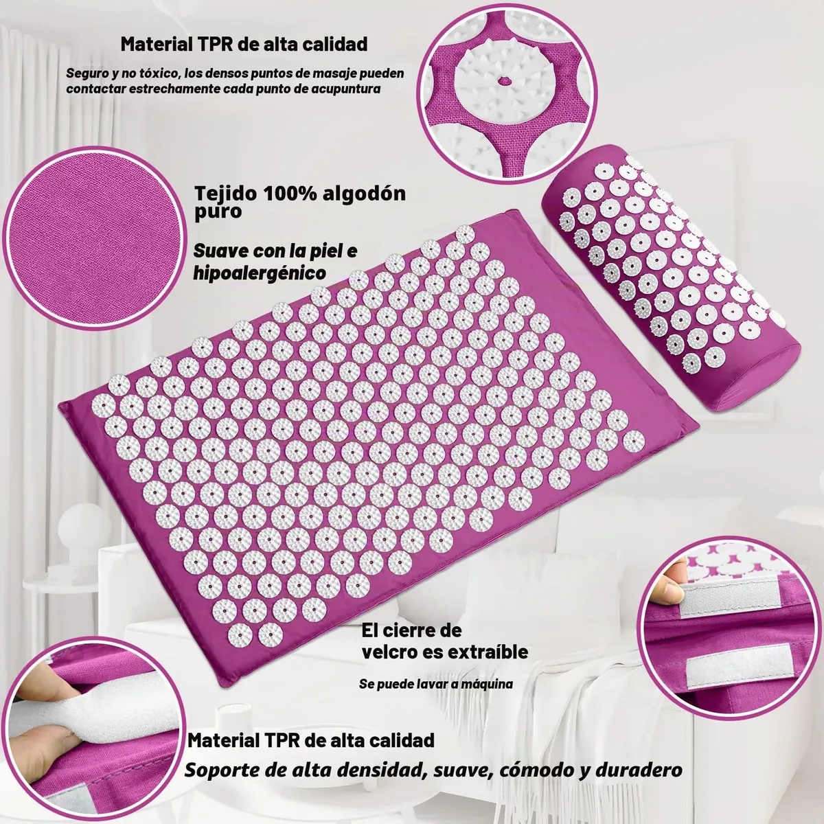 Cojín de Acupresión con Almohada, Almohadilla de Acupresión Mat de Masaje de Acupresión para Alivio del Dolor, Relajación Muscular, Meditación, Estimulación(Púrpura) foto 3