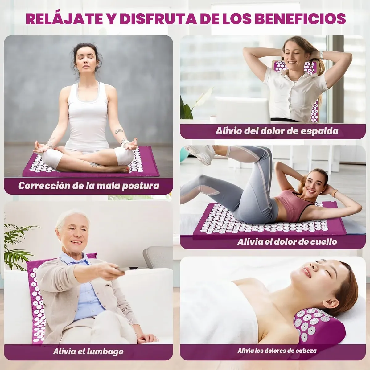 Cojín de Acupresión con Almohada, Almohadilla de Acupresión Mat de Masaje de Acupresión para Alivio del Dolor, Relajación Muscular, Meditación, Estimulación(Púrpura) foto 4