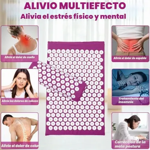 Cojín de Acupresión con Almohada, Almohadilla de Acupresión Mat de Masaje de Acupresión para Alivio del Dolor, Relajación Muscular, Meditación, Estimulación(Púrpura) foto 7