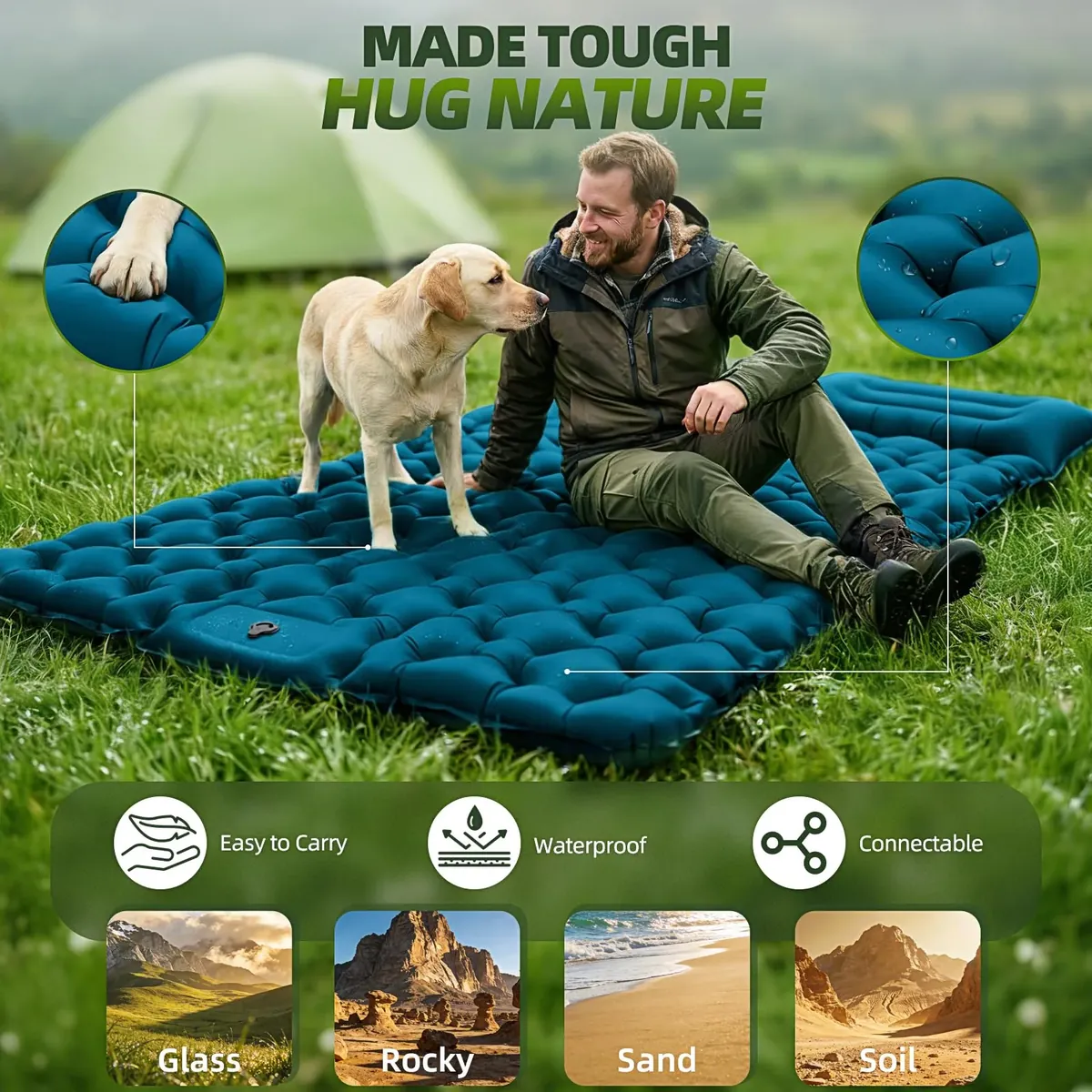 Colchoneta Camping para 2 personas 9,5 cm 204x130 cm Ultraligero portátil foto 1