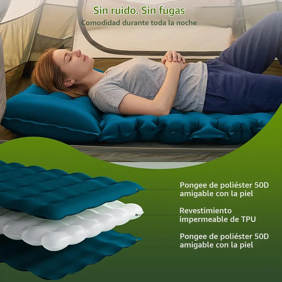 Colchoneta Camping para 2 personas 9,5 cm 204x130 cm Ultraligero portátil foto 3