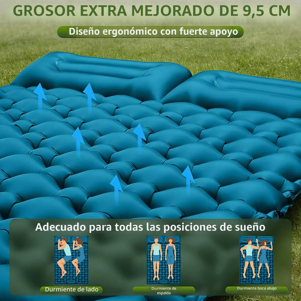 Colchoneta Camping para 2 personas 9,5 cm 204x130 cm Ultraligero portátil foto 5