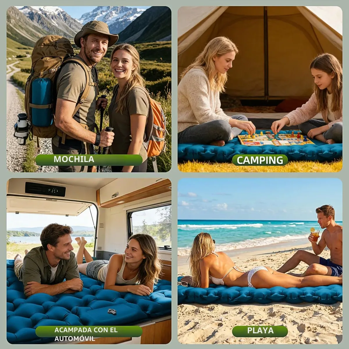 Colchoneta Camping para 2 personas 9,5 cm 204x130 cm Ultraligero portátil foto 6