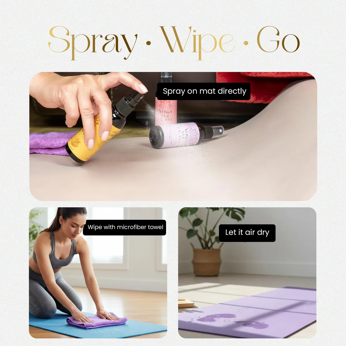 Combat Cleaner Kit de spray limpiador de esterilla de yoga (paquete de 3) incluye una toalla de microfibra, restaura y refresca las esterillas de yoga (lavanda, rosas frescas, cítricos energéticos) foto 7