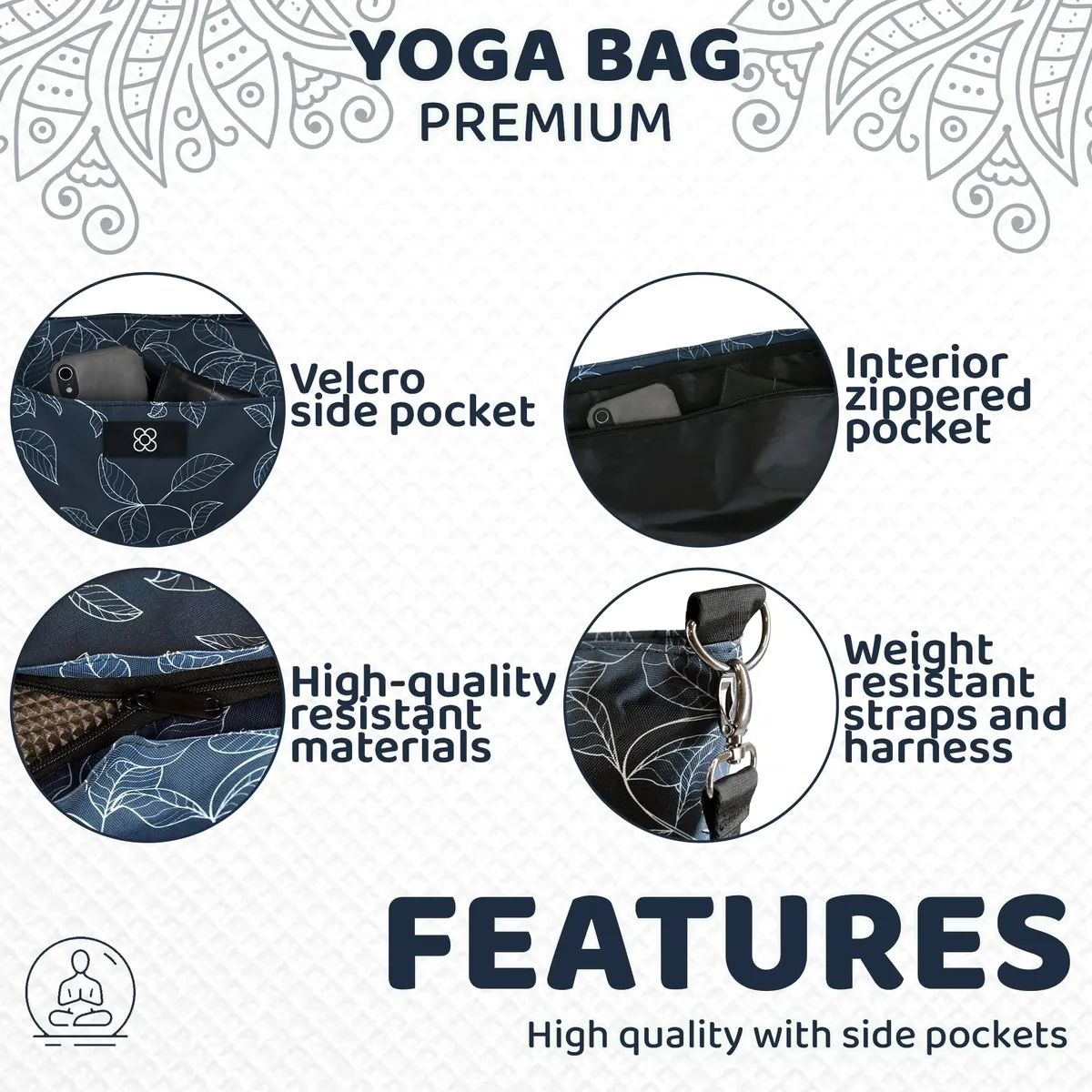 DOJA Barcelona Bolsa Esterilla Yoga Grande XXL - Color Estampado - Mochila Yoga de Diseño Resistente - Espaciosa con Bolsillos Integrados - Asas y Correa De Hombro - Bolsa Pilates Transporte Comodo foto 4