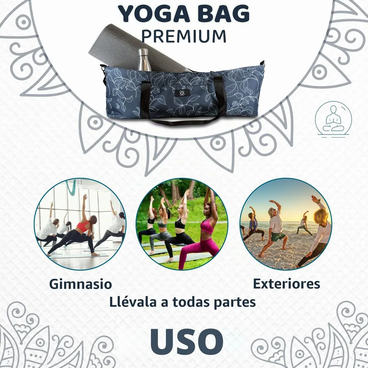 DOJA Barcelona Bolsa Esterilla Yoga Grande XXL - Color Estampado - Mochila Yoga de Diseño Resistente - Espaciosa con Bolsillos Integrados - Asas y Correa De Hombro - Bolsa Pilates Transporte Comodo foto 7