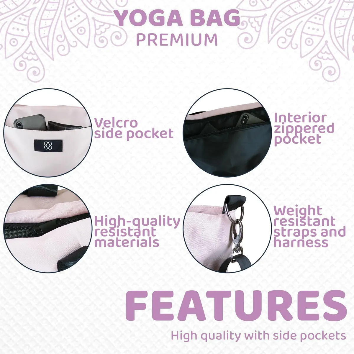 DOJA Barcelona Bolsa Esterilla Yoga Grande XXL - Mochila Yoga de Diseño Resistente - Espaciosa con Bolsillos Integrados - Asas y Correa De Hombro - Bolsa Pilates para Transporte Comodo foto 5