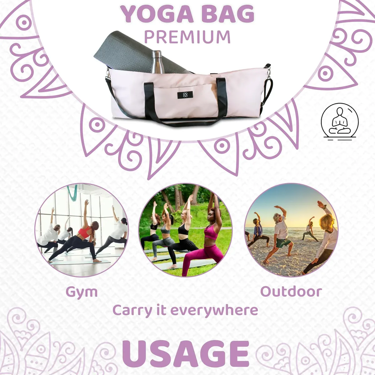 DOJA Barcelona Bolsa Esterilla Yoga Grande XXL - Mochila Yoga de Diseño Resistente - Espaciosa con Bolsillos Integrados - Asas y Correa De Hombro - Bolsa Pilates para Transporte Comodo foto 7
