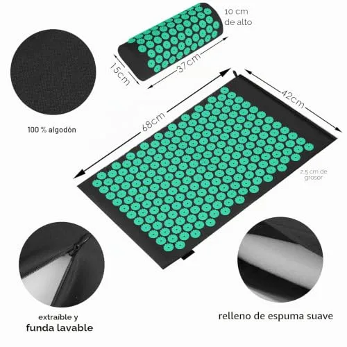 Earnmore Juego de acupresión con cojín para relajación y masaje, alivia el dolor de espalda, dolores de cabeza y cuello, estimula los puntos de energía en el cuerpo foto 2