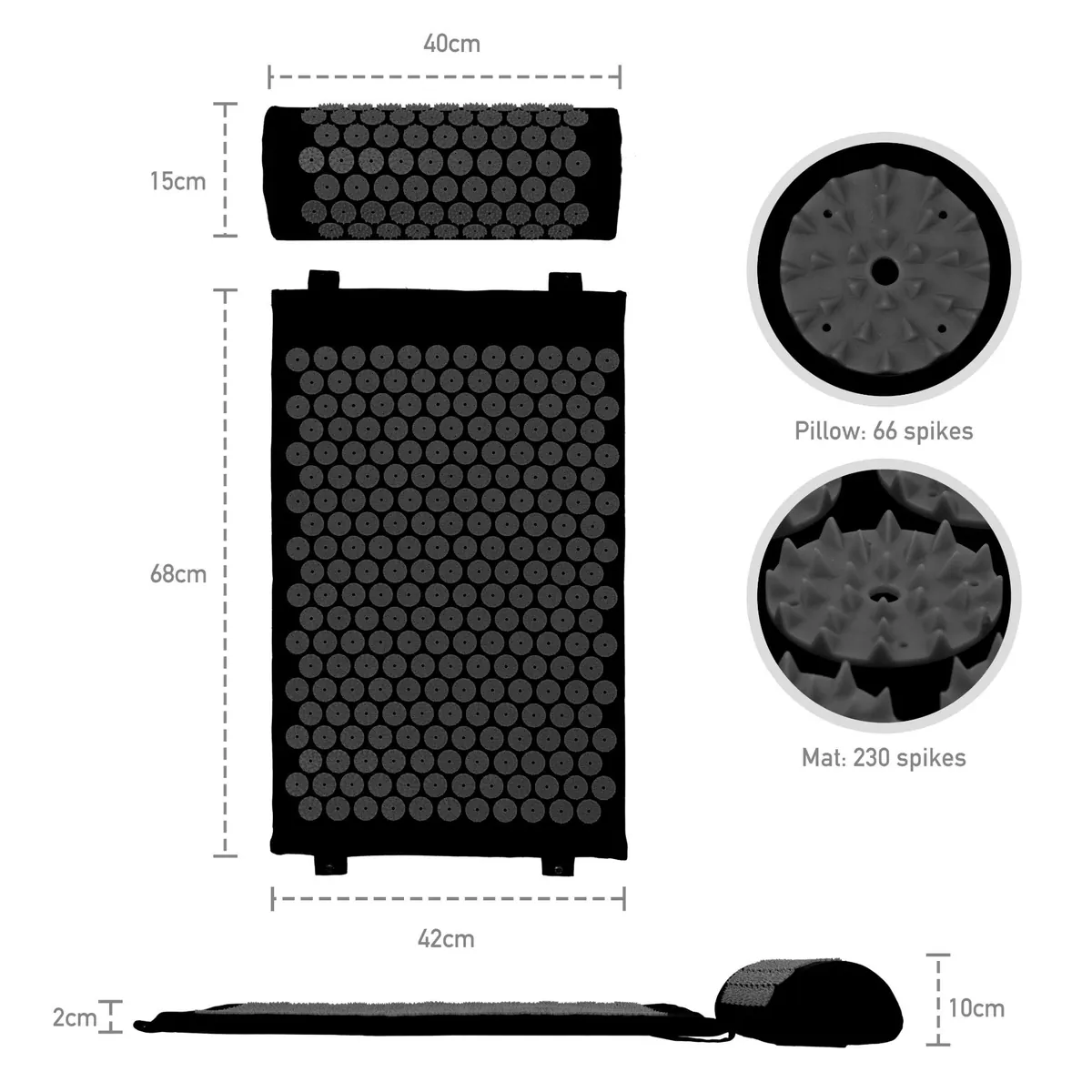 Esterilla Acupresión Kit | Esterilla de Masaje | Alfombra Acupresion con Almohada | Negro foto 1