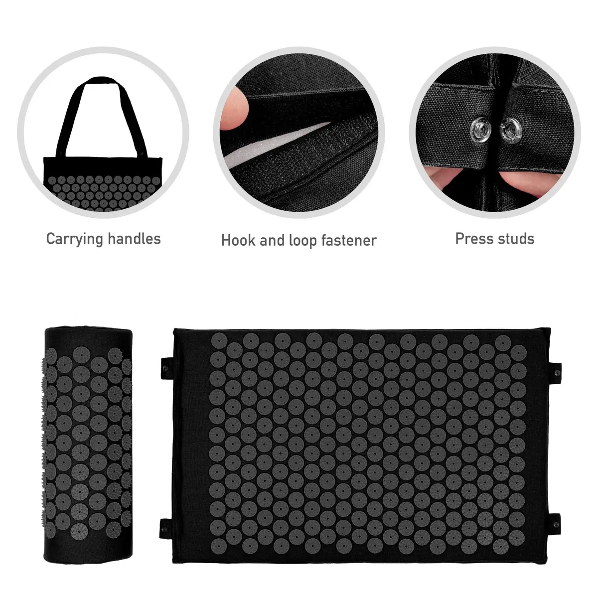 Esterilla Acupresión Kit | Esterilla de Masaje | Alfombra Acupresion con Almohada | Negro foto 2