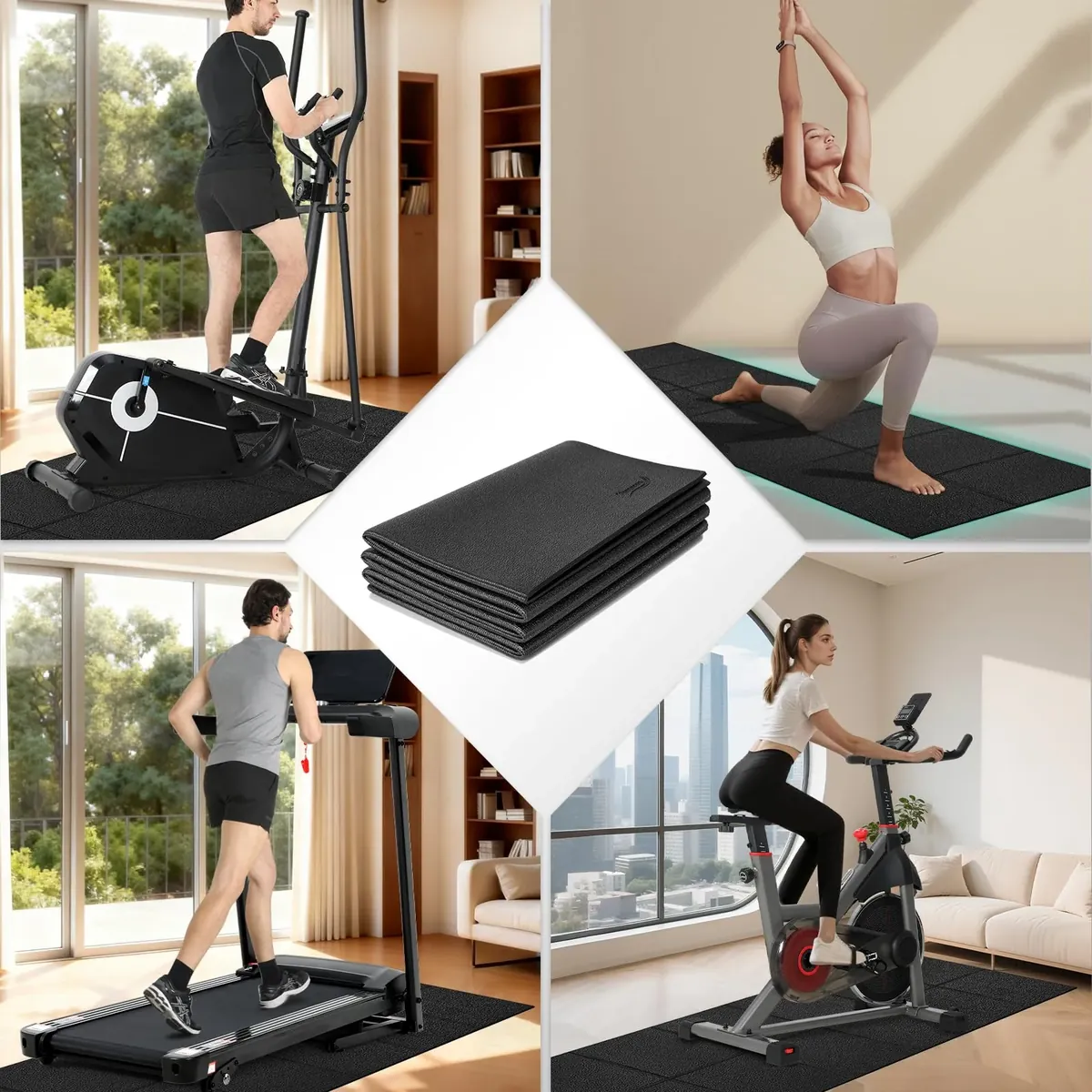 Esterilla de protección para Equipo de Ejercicio, Estera Fitness plegable 200*90cm, Suelo para gimnasio en casa 6mm para bicicletas estáticas, cinta de correr, Resistente Alfombrilla Protect foto 3