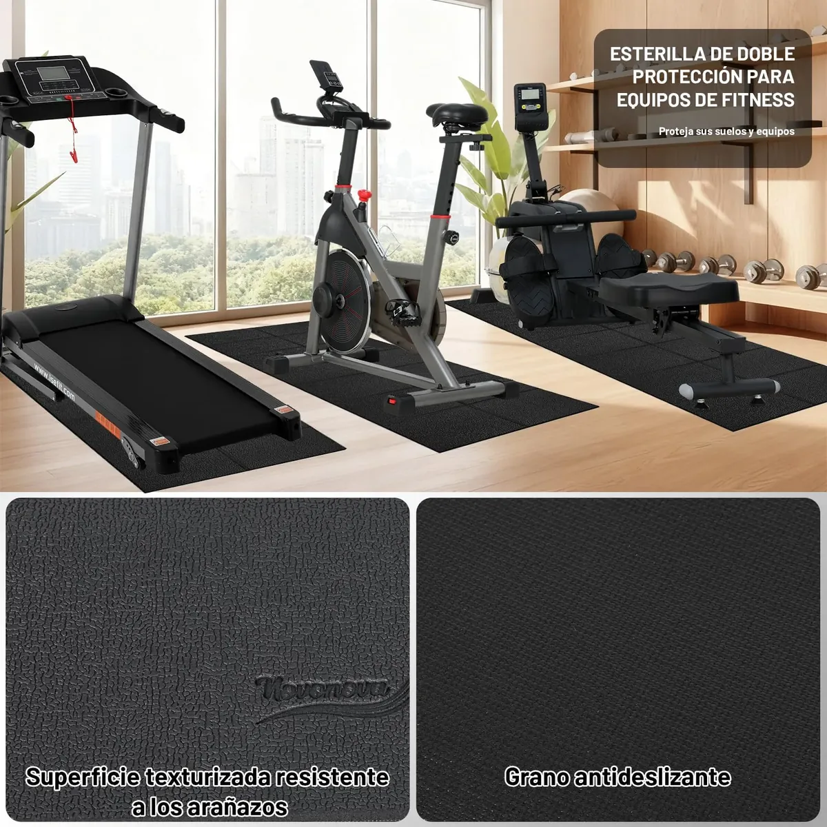 Esterilla de protección para Equipo de Ejercicio, Estera Fitness plegable 200*90cm, Suelo para gimnasio en casa 6mm para bicicletas estáticas, cinta de correr, Resistente Alfombrilla Protect foto 6
