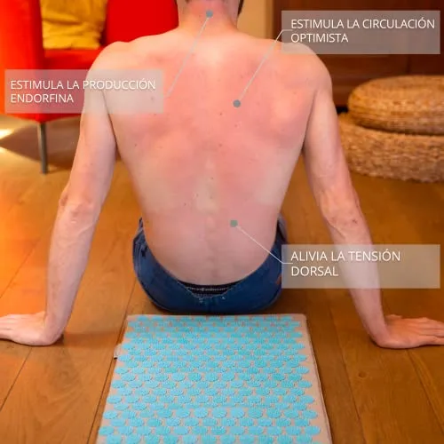 Fitem - Kit de acupresión – Alfombrilla, cojín, bolsa y bola de masaje – Alivia dolores de espalda y cuello – Relajación muscular (azul-turquesa) foto 5