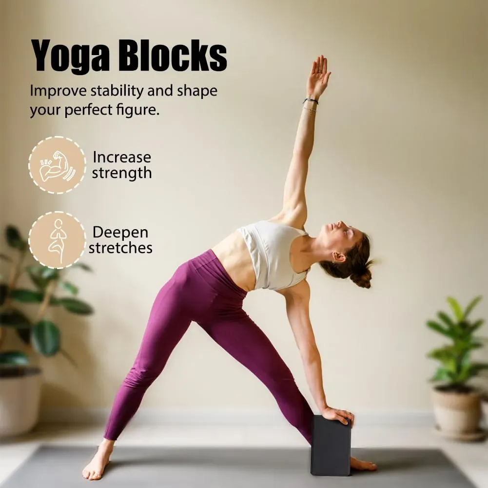 Flintronic 2 Bloques de Yoga, Espuma de Eva Antideslizante de Alta Densidad, Firme y Ligero, Soporte de Yoga Resistente para Yoga, Pilates, Ejercicio, Entrenamiento, Fitness y Gimnasio foto 2