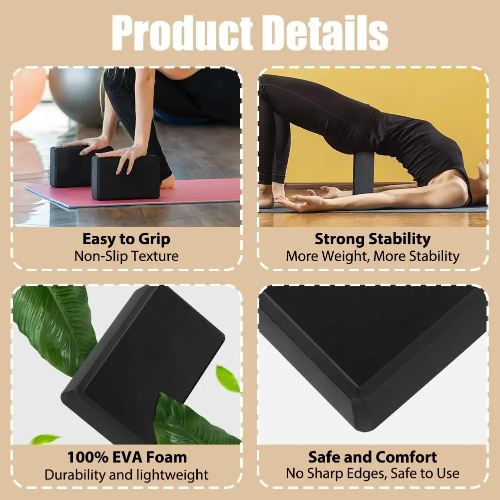 Flintronic 2 Bloques de Yoga, Espuma de Eva Antideslizante de Alta Densidad, Firme y Ligero, Soporte de Yoga Resistente para Yoga, Pilates, Ejercicio, Entrenamiento, Fitness y Gimnasio foto 3
