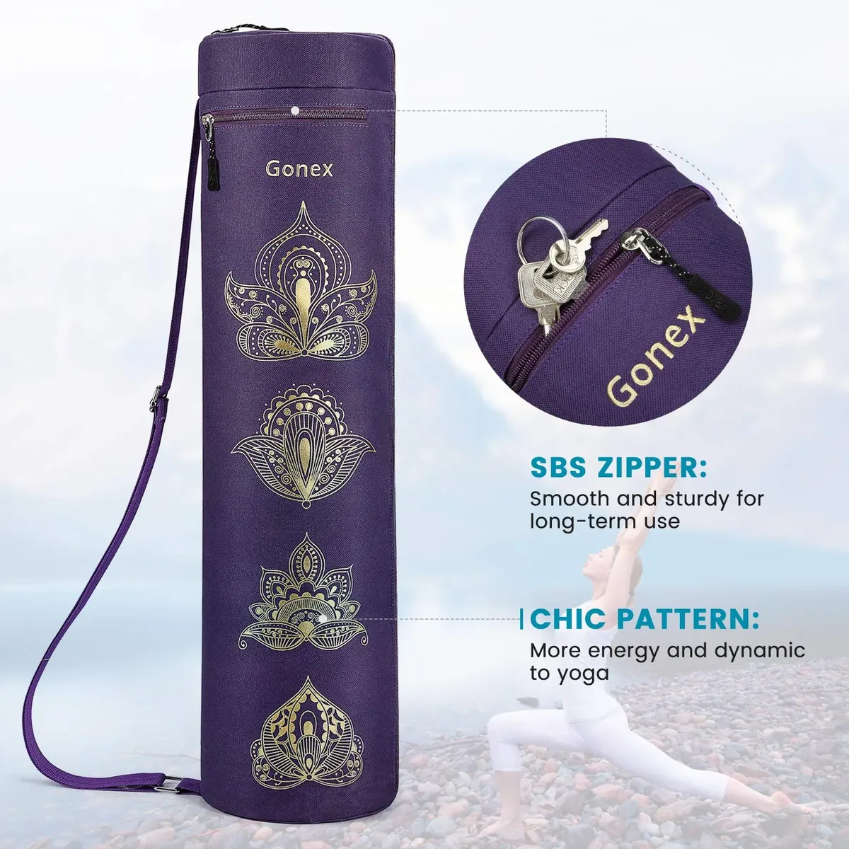 Gonex Bolsa para Esterilla de Yoga con Cremallera Completa, 72 × 18 cm foto 2