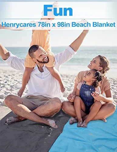 Henrycares Alfombra de Playa 250 x 200cm Grande, Mantas de Playa Antiarena Impermeable Esterilla Playa, Playa Accesorios con 4 Clavos de Fijación, Ideal para Viajes al Aire Libre (Azul) foto 2