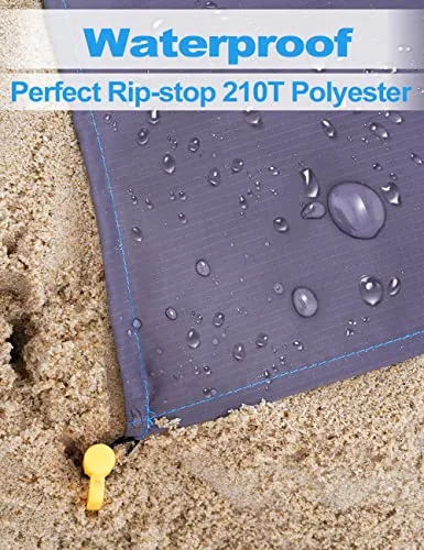 Henrycares Alfombra de Playa 250 x 200cm Grande, Mantas de Playa Antiarena Impermeable Esterilla Playa, Playa Accesorios con 4 Clavos de Fijación, Ideal para Viajes al Aire Libre (Azul) foto 7