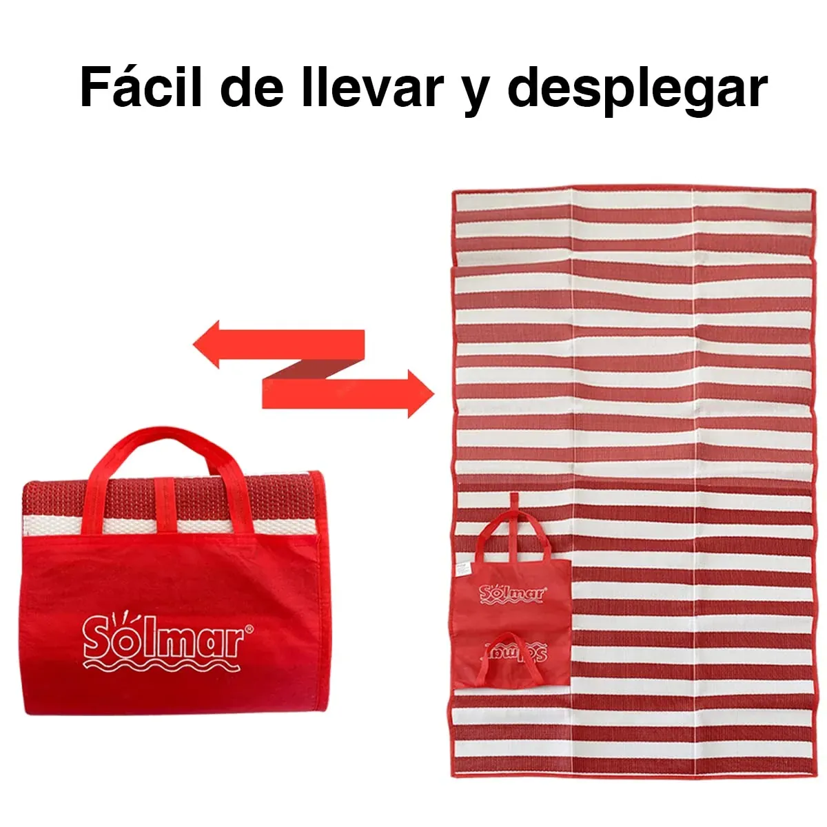 Ichigo Ichie Esterilla de Plastico para la Playa, Alfombra de Playa de 180 x 90 cm, Manta de Picnic con Asa de Transporte y Compartimento, Playa, Piscina y Jardin (Rojo) foto 2