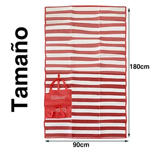 Ichigo Ichie Esterilla de Plastico para la Playa, Alfombra de Playa de 180 x 90 cm, Manta de Picnic con Asa de Transporte y Compartimento, Playa, Piscina y Jardin (Rojo) foto 6