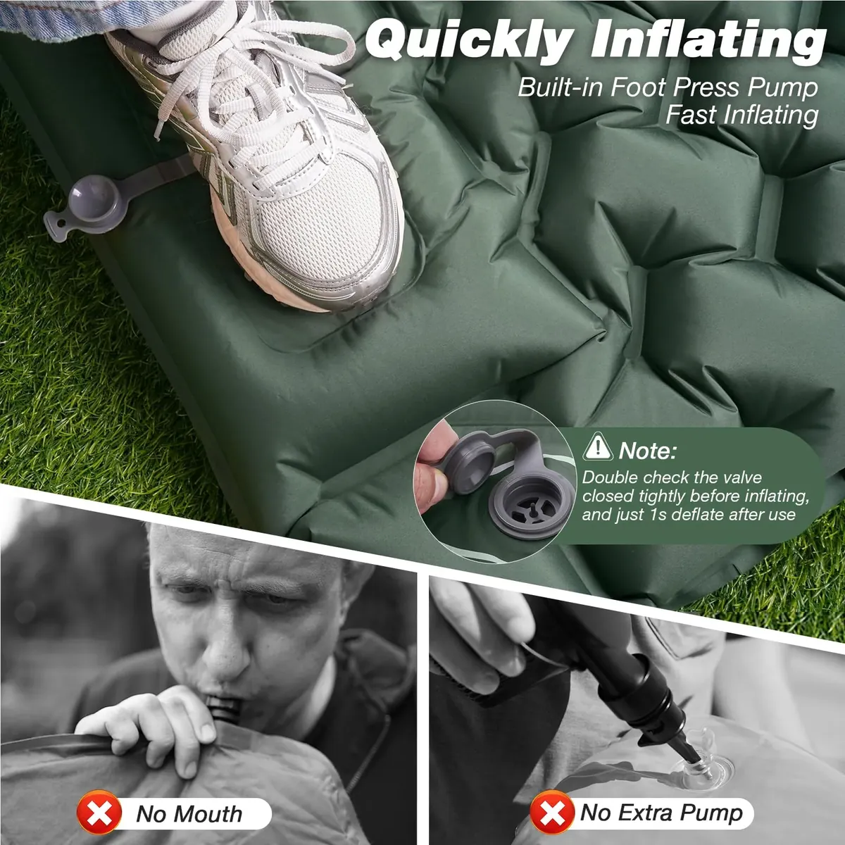 JATEKA Esterilla Camping Inflable, Colchoneta Camping Autoinflable Individual con Bomba de Pie, Esterilla Hinchable con Almohada, Colchón de Aire Ultraligero y Compacto para Camp Viaje Playa foto 2