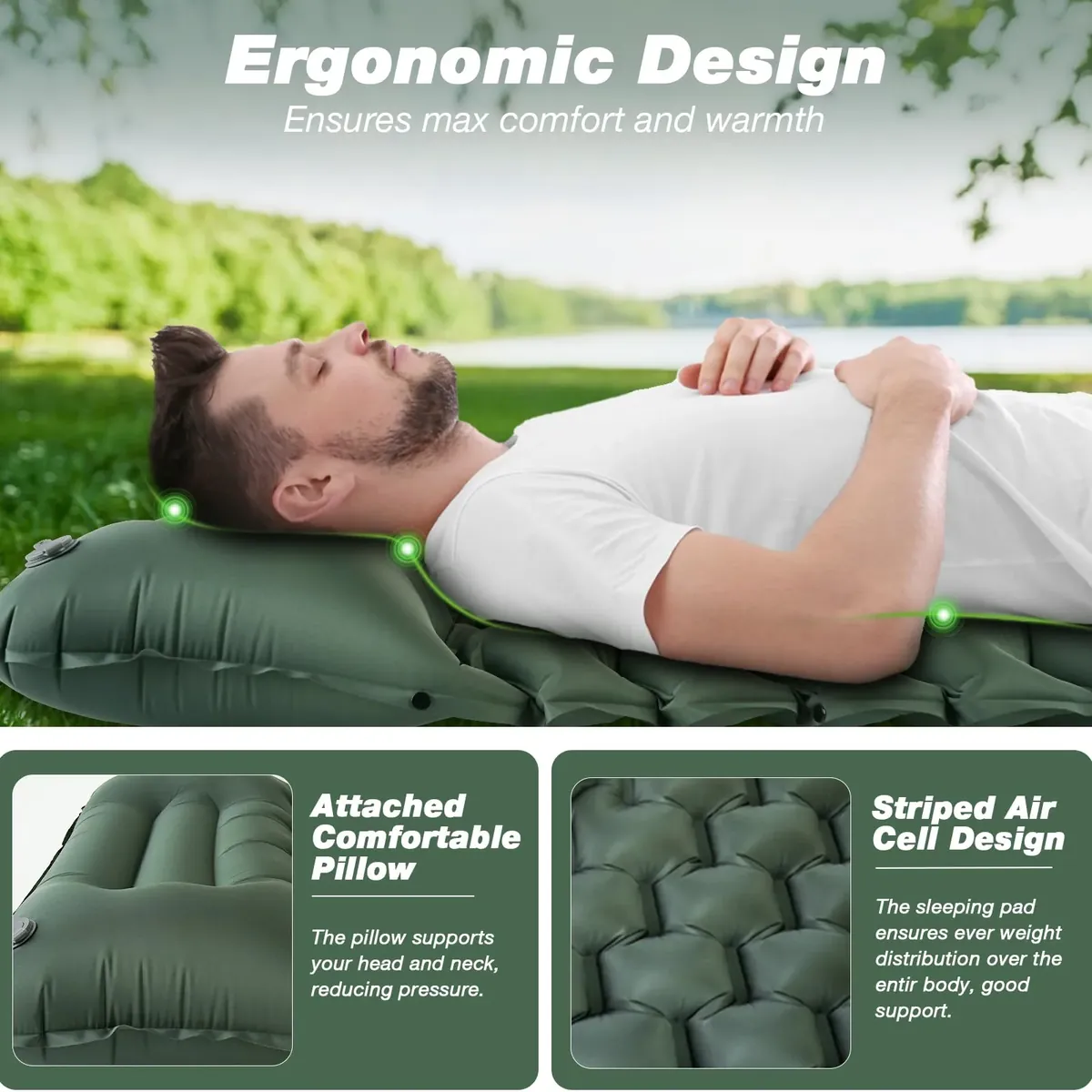 JATEKA Esterilla Camping Inflable, Colchoneta Camping Autoinflable Individual con Bomba de Pie, Esterilla Hinchable con Almohada, Colchón de Aire Ultraligero y Compacto para Camp Viaje Playa foto 3