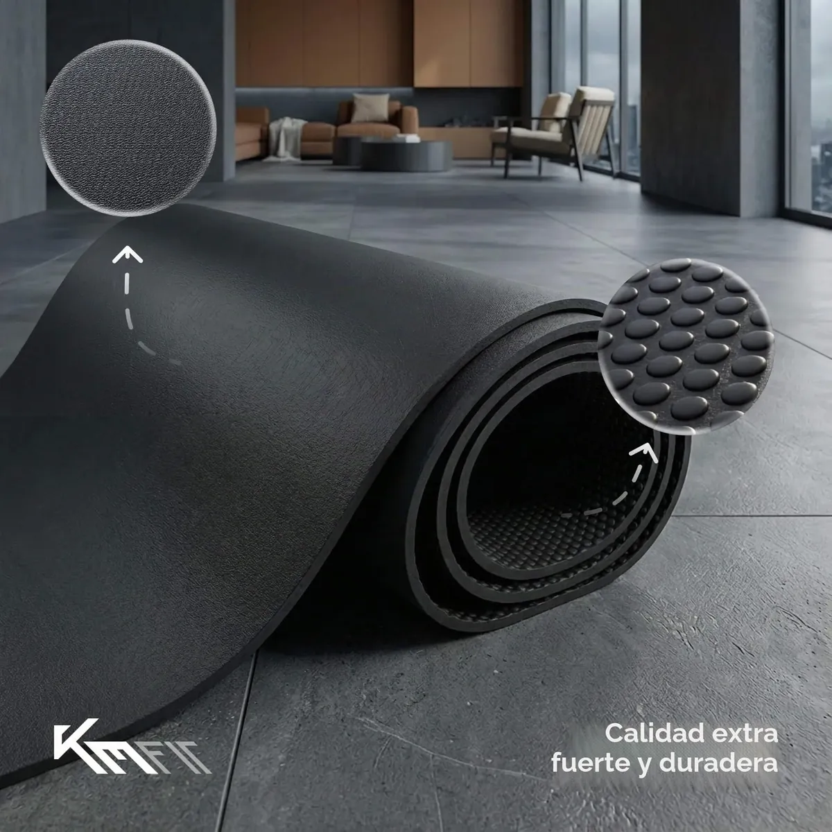 KM-Fit Esterilla Protectora Fitness | Alfombrilla Antideslizante para Aparatos de Gimnasio | Aislante Acústico y Antivibraciones | Yoga, Pilates y Ejercicio | 4 Tamaños Disponibles foto 3