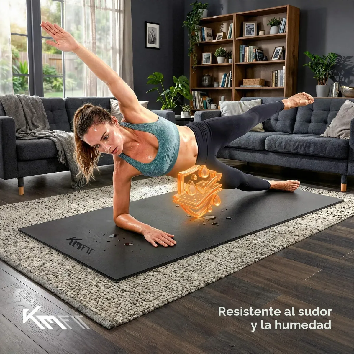 KM-Fit Esterilla Protectora Fitness | Alfombrilla Antideslizante para Aparatos de Gimnasio | Aislante Acústico y Antivibraciones | Yoga, Pilates y Ejercicio | 4 Tamaños Disponibles foto 5
