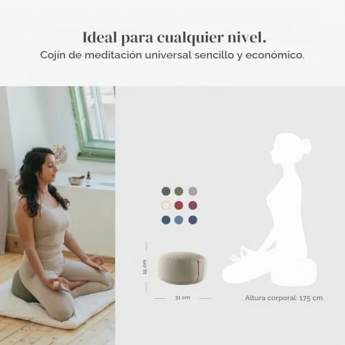 Lotuscrafts Cojin Meditacion Yoga LOTUS - Altura 15 cm - Relleno de Espelta - Cubierta en Algodon Lavable - Zafu Meditación - Cojin Suelo Redondo - Certificado GOTS