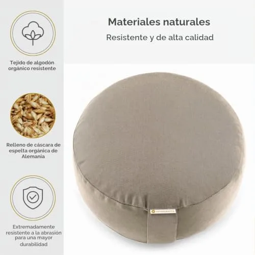 Lotuscrafts Cojin Meditacion Yoga LOTUS - Altura 15 cm - Relleno de Espelta - Cubierta en Algodon Lavable - Zafu Meditación - Cojin Suelo Redondo - Certificado GOTS foto 1