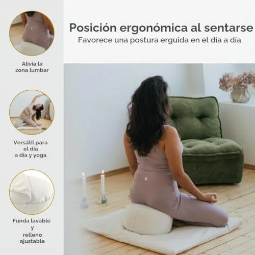 Lotuscrafts Cojin Meditacion Yoga LOTUS - Altura 15 cm - Relleno de Espelta - Cubierta en Algodon Lavable - Zafu Meditación - Cojin Suelo Redondo - Certificado GOTS foto 3