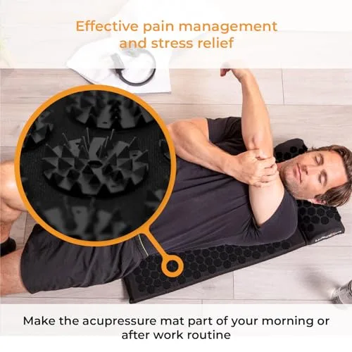LyfeFocus Juego de alfombrilla de acupresión y almohada con bolsa de viaje, alfombrilla de masaje de acupuntura acolchada para aliviar el dolor de espalda, cuello y hombros, alivia la tensión muscular foto 3
