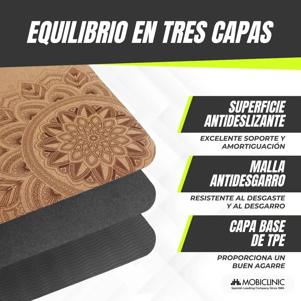 Mobiclinic®, Esterilla yoga corcho natural, Antideslizante, Bolsa de transporte, Antimicrobiana, 4mm grosor, Tpe 100% reciclable, Ecológica, 183x61cm, Diseño mandala, Ey-02, Pilates, Fitness foto 2