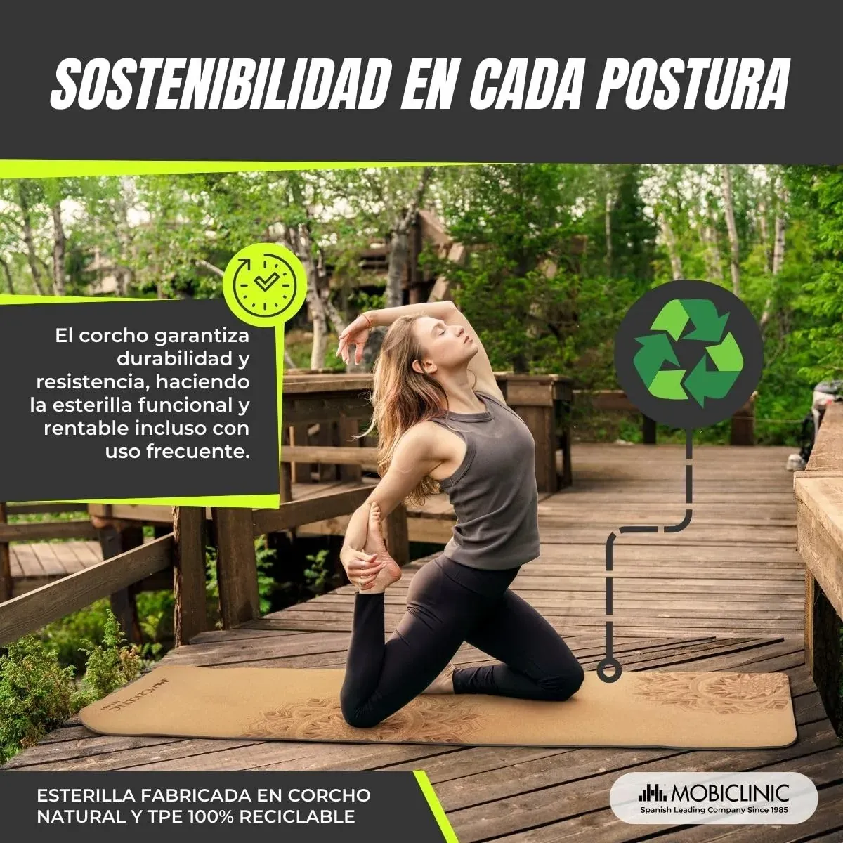 Mobiclinic®, Esterilla yoga corcho natural, Antideslizante, Bolsa de transporte, Antimicrobiana, 4mm grosor, Tpe 100% reciclable, Ecológica, 183x61cm, Diseño mandala, Ey-02, Pilates, Fitness foto 5