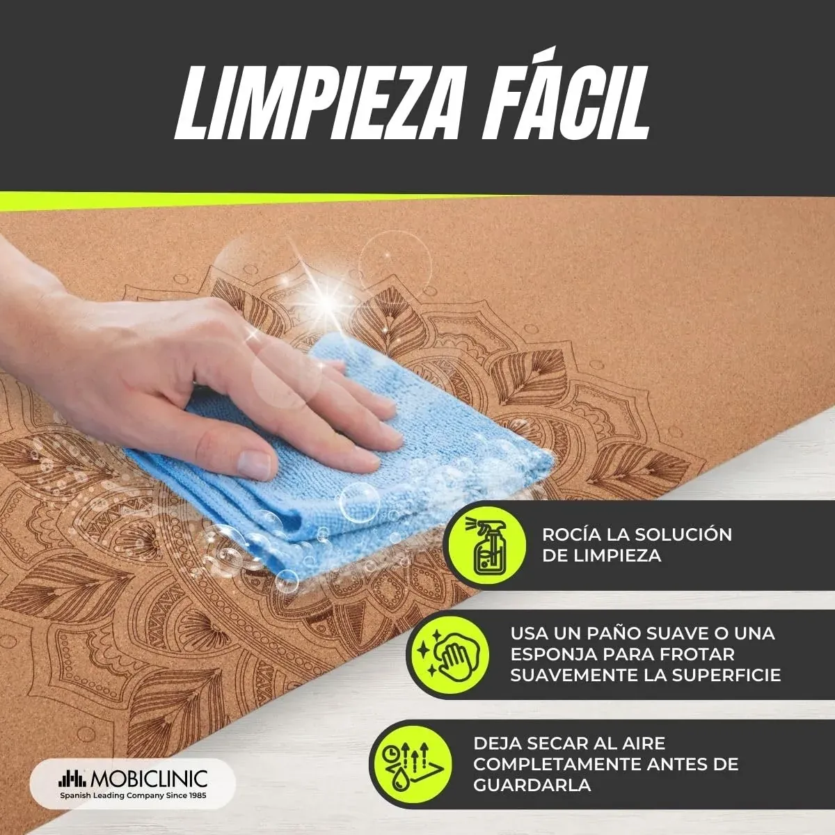 Mobiclinic®, Esterilla yoga corcho natural, Antideslizante, Bolsa de transporte, Antimicrobiana, 4mm grosor, Tpe 100% reciclable, Ecológica, 183x61cm, Diseño mandala, Ey-02, Pilates, Fitness foto 6