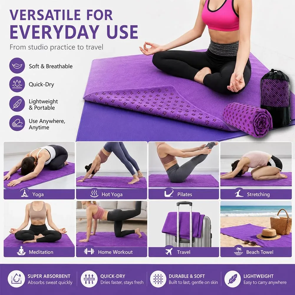 Morbuy Toalla de Yoga Antideslizante, Esterilla Plegable para Viajes, Secado Rápido, Microfibra (183x63cm, Púrpura Clásico) foto 4